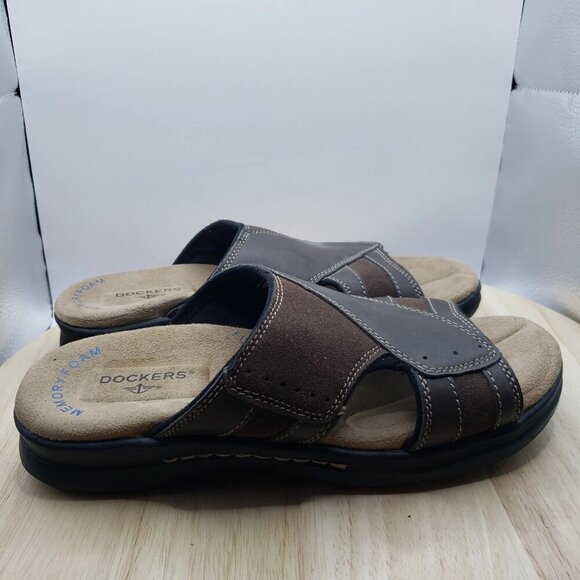 Dockers Men's Memory Foam Fusion Footbed Brown Sandals Slides Size 7 M - Picture 1 of 9
